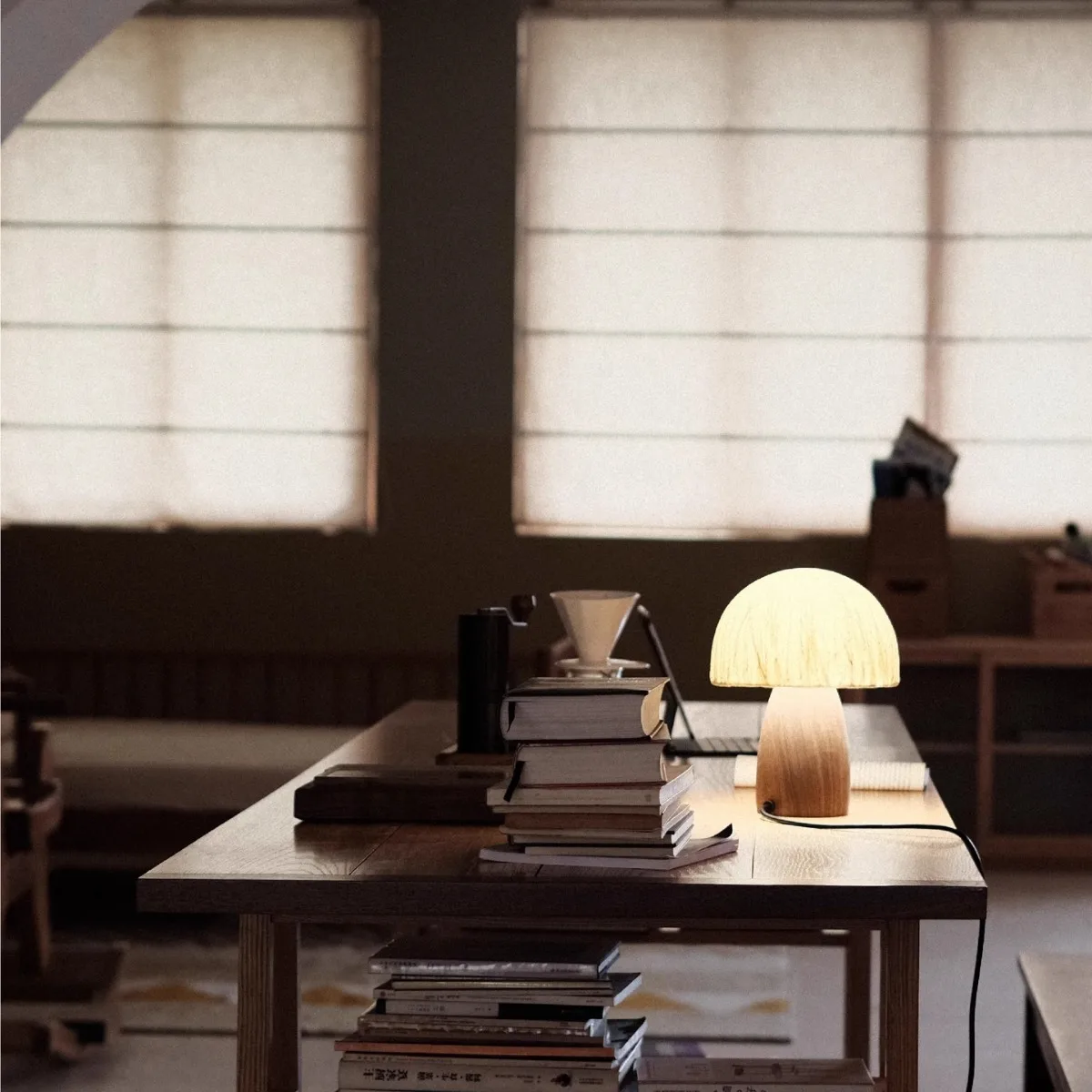 Walnut Wood Mushroom Rice Paper, Simple Modern Retro Wabi-sabi, Table Lamp for Bedroom, Bedside, Living, Dining Room, Study Room