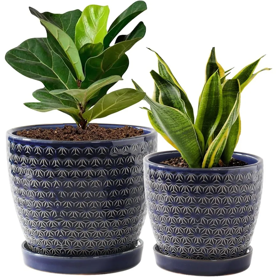 

Plant Pots Planters for Indoor Plants Ceramic Plant Pots 6.5+5.5 inch Plant Pot with Drainage and Saucer Pots for Plants with H