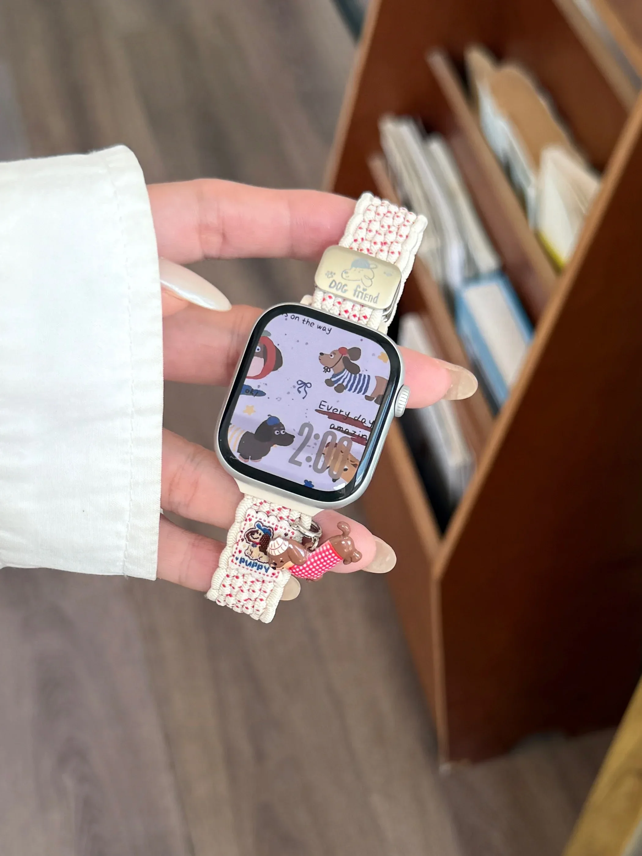 Fashion cartoon puppy magnetic nylon loop For Apple Watch band women 10/9/8/7/6/5/4/3 SE 40mm 41mm 44mm 45mm 46mm 49mm Strap