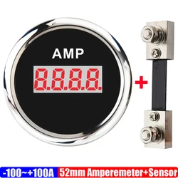 Digital 52mm Amperemeter Gauge Ammeter AMP Meter +/-100A +/-150A With Current Sensor With Red Backlight 12V/24V Customized