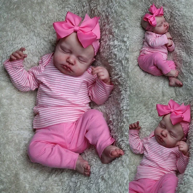 

48CM Loulou Asleep Reborn Doll Newborn Baby Girl Soft Cuddly Body Lifelike 3D Skin with Visible Veins High Quality Handmade Doll