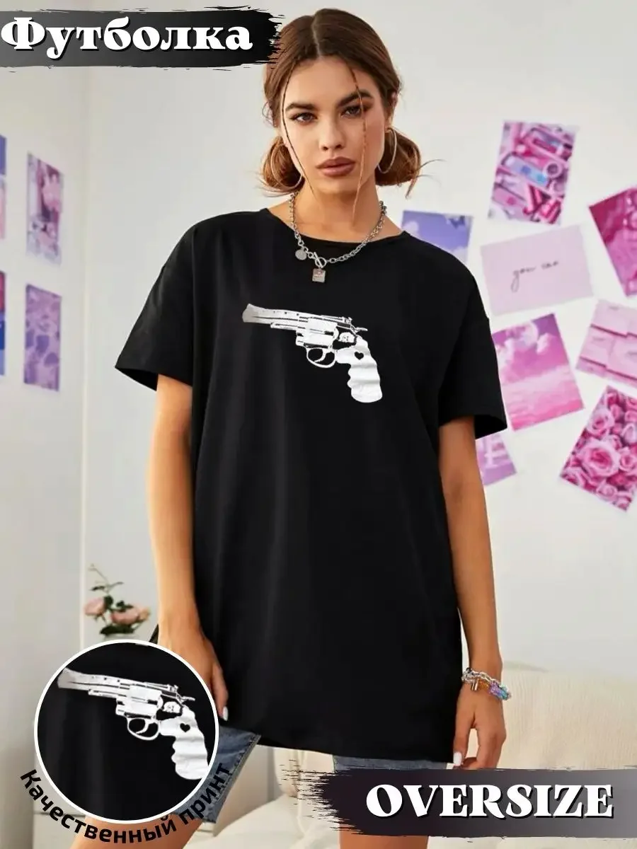 

Summer Pure Cotton Women's T-shirt Tops Street Ladies Casual Retro T-shirt Pistol Print Women's T-shirt Gothic Clothing Y2K