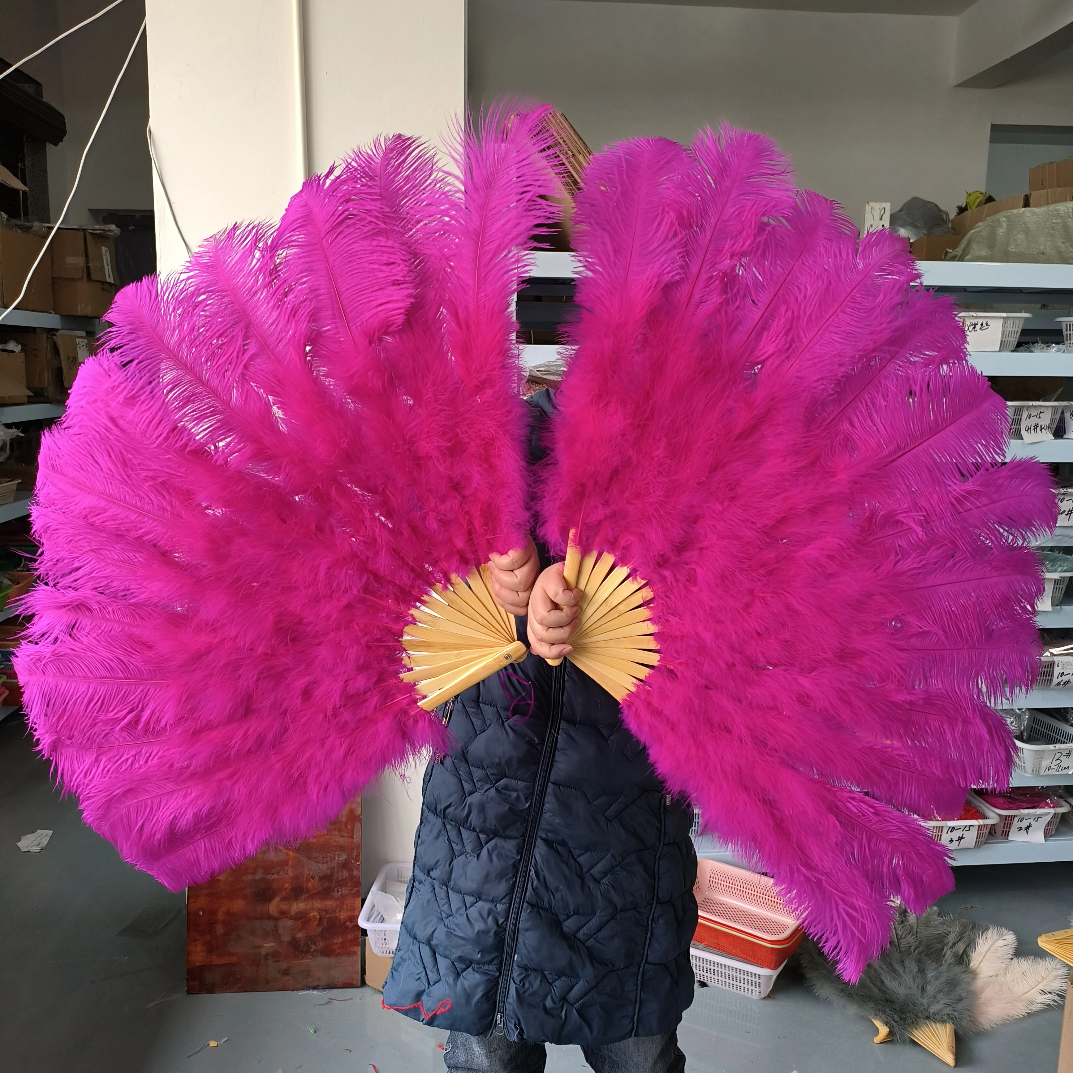 Wholesale 10PC Rose Red Ostrich Feathers Small Fans for Carnival Belly Dance Magic Show Stage Performance Props Customized