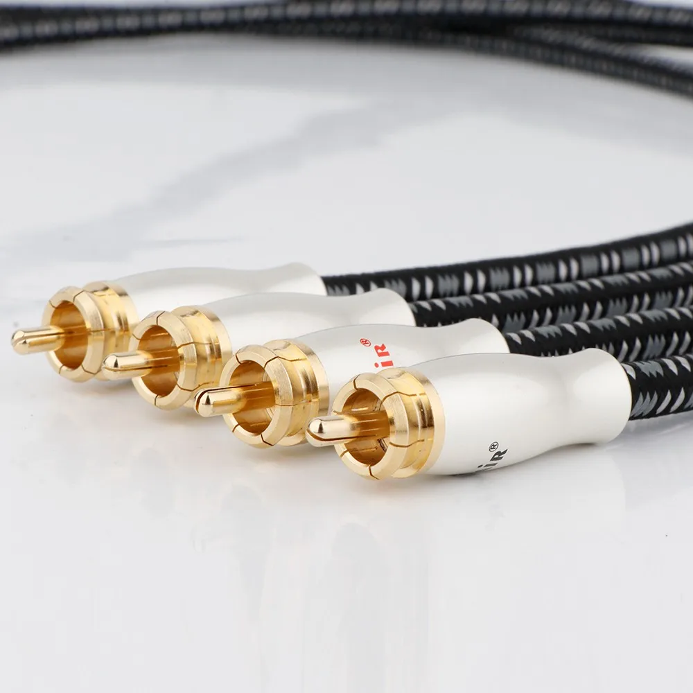 زوج مطلي بالفضة 6N OFC Dual RCA إلى Dual RCA لمكبر الصوت في السيارة ومضخم الصوت