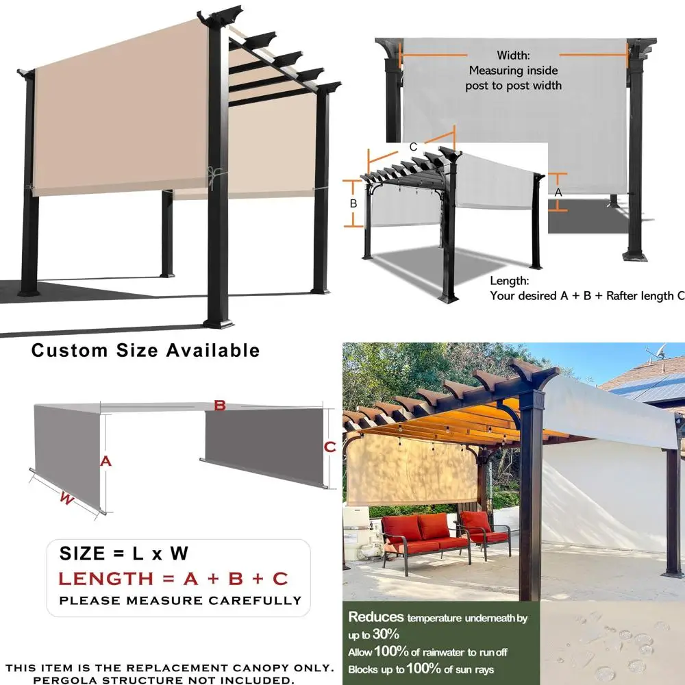 

Universal Pergola Replacement Canopy - Waterproof Outdoor Canopy Cover for Pergola (14 Feet Long x 8 Feet Wide, Beige)