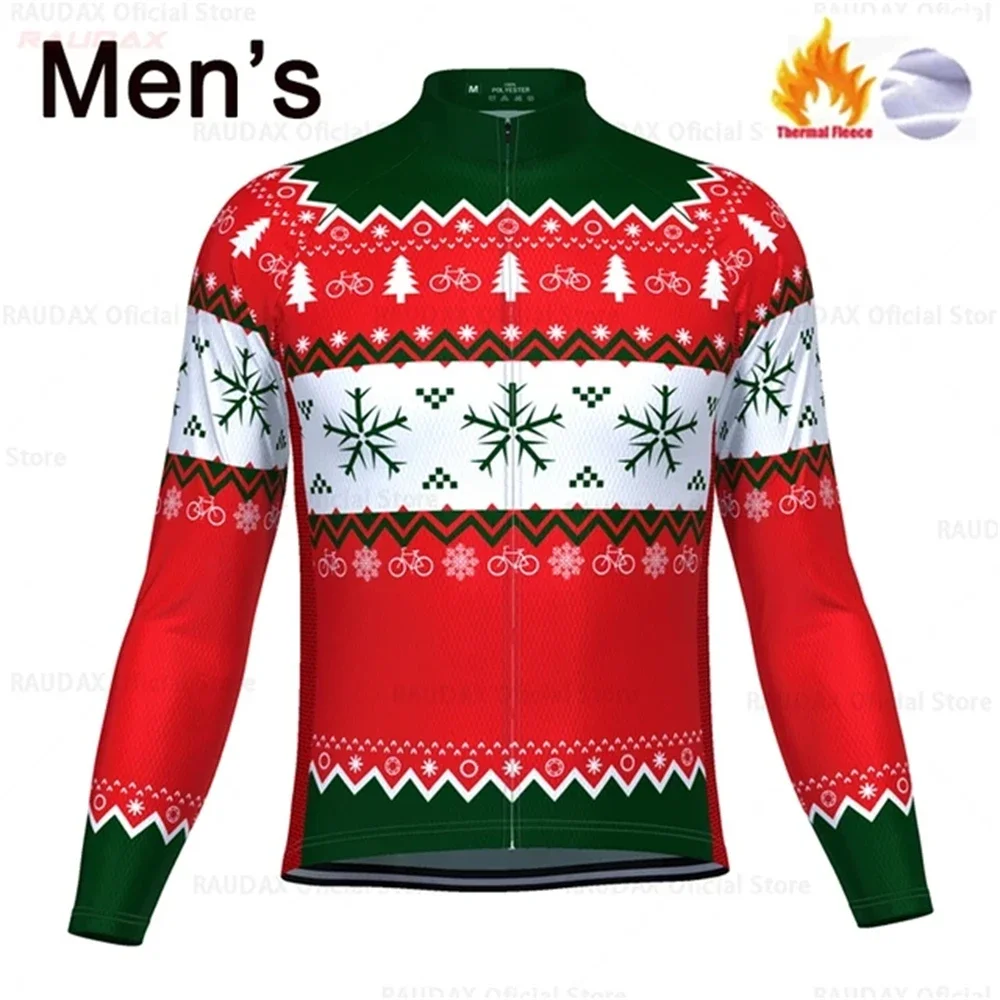 2023 Santa Claus Red Winter Thermal Fleece Cycling Jersey Men and Women New Year Long Sleeves  Mountain Bike Riding Jacket