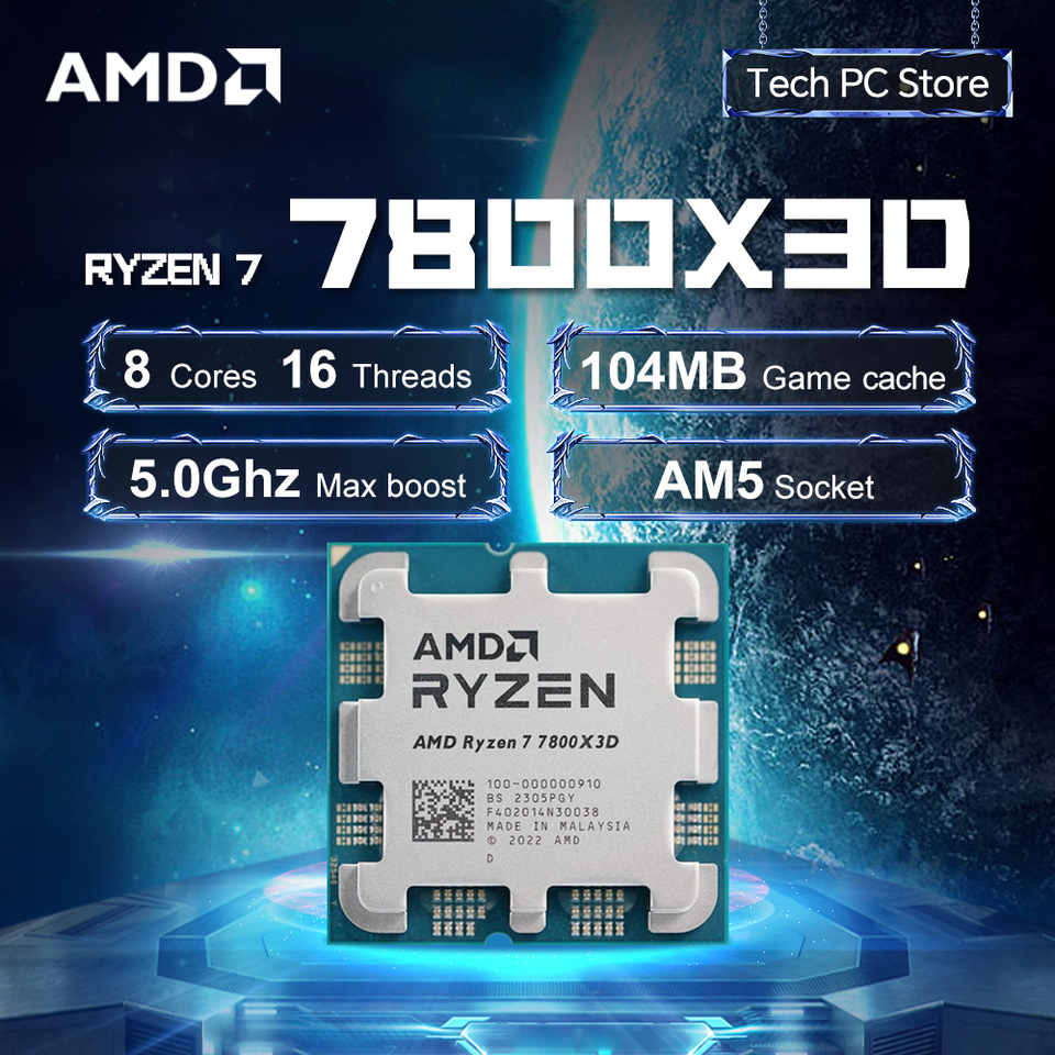  AMD Ryzen 7 7800X3D R7 7800X3D 5.0 GHz 8-Core 16-Thread CPU 5NM 96M 100-100000910 Socket AM5 New Tray Without cooler 