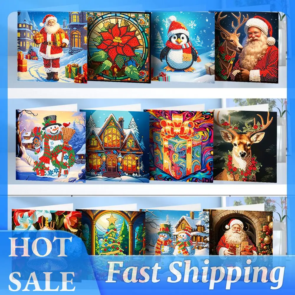 

Набор из 12 открыток для алмазной вышивки с рождественскими узорами, стразами и мозаикой для праздников и торжеств