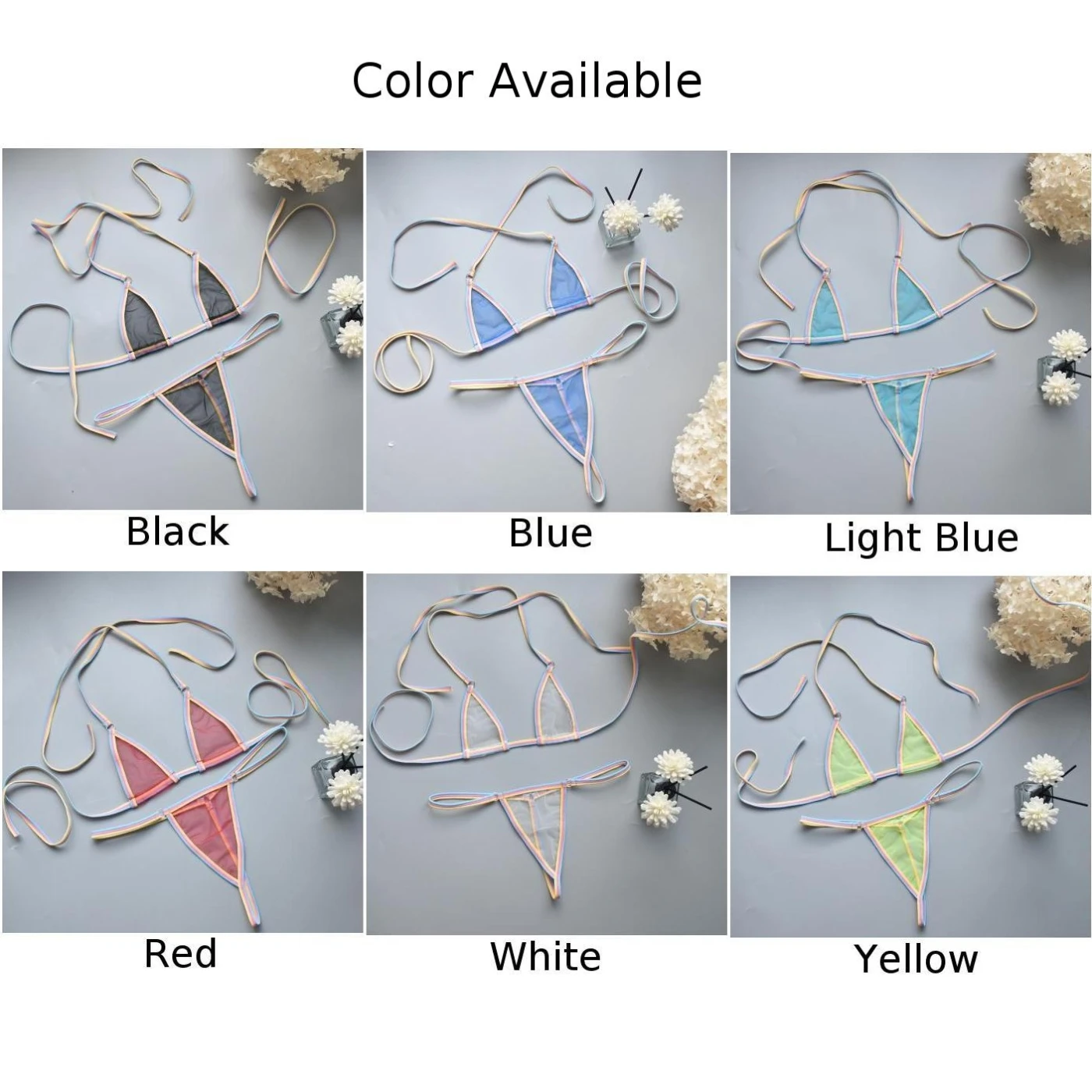 Womens Mini Bikini Thong Sexy Fun Thin Couple TBack String Thongs Set Multicolor Lingerie Set Swimwear Shiny Erotic