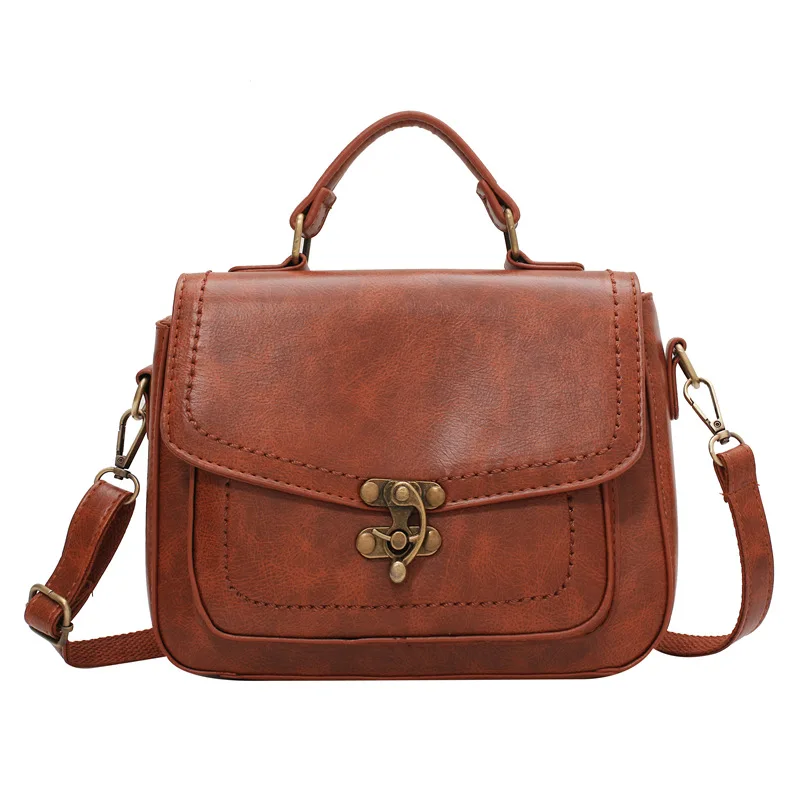 Small Retro Women\'s Flap Bag PU Leather Lock Vintage Brown Crossbody Bag Solid Color Casual Shoulder Messenger Bag MD0254