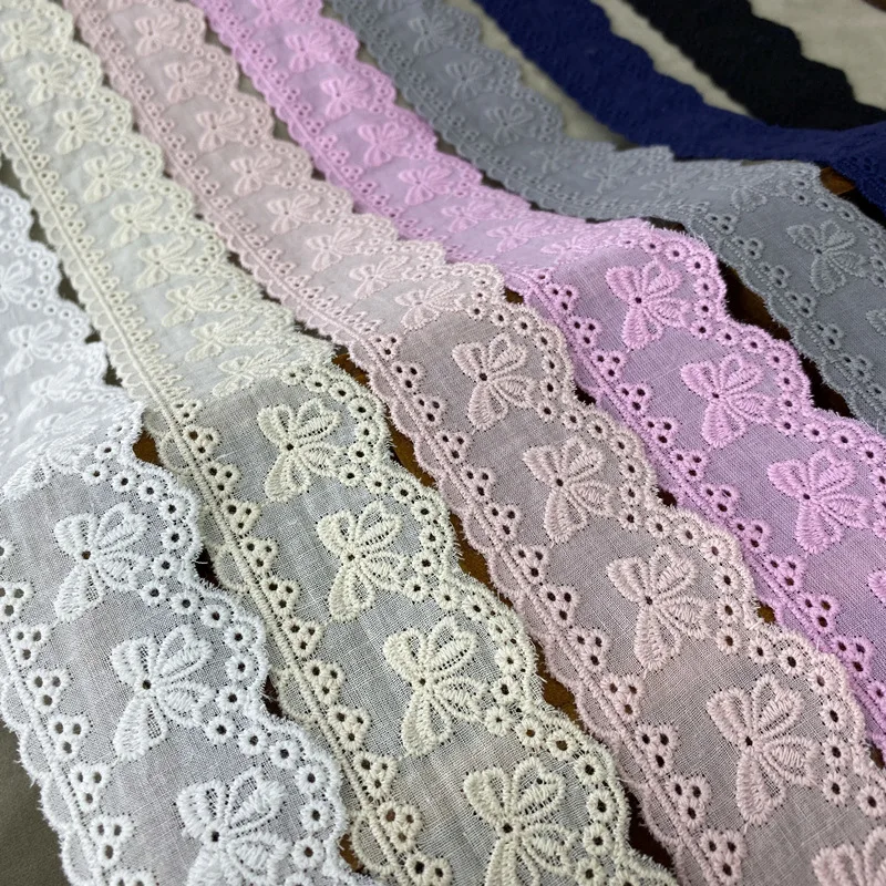 3Yards Of 4cm Width Hollow Embroideried Colorful Bow Cotton Lace Fabric DIY Skirt Neckline Bedding Clothing Decorative Sewing Ac