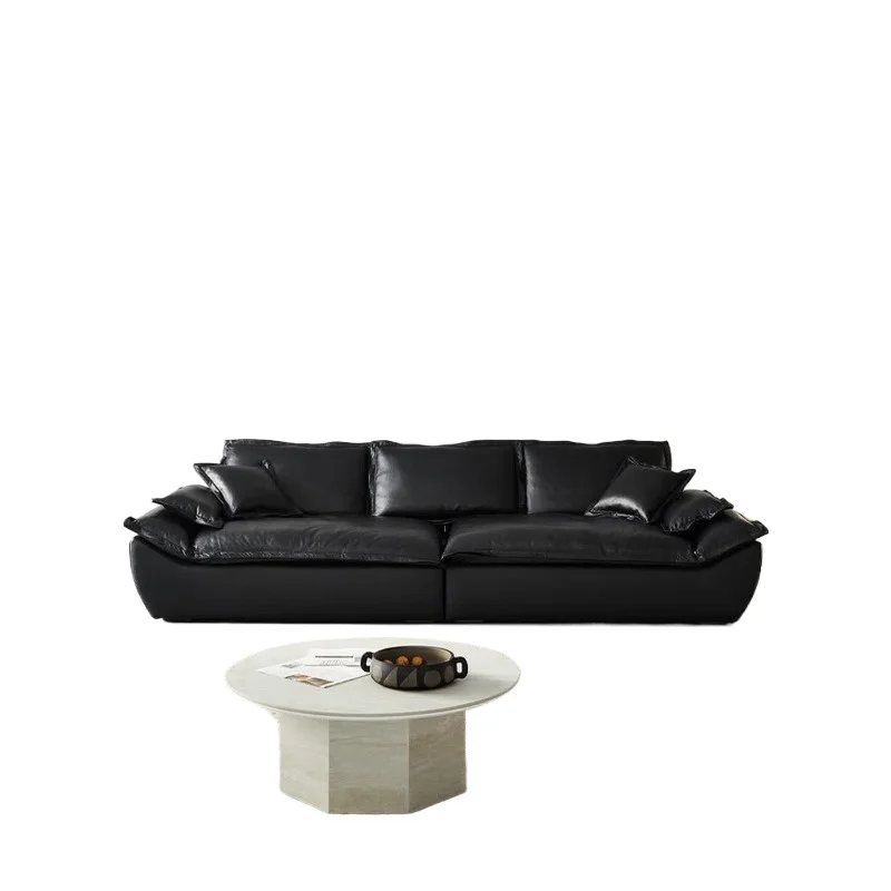 Living room small apartment straight row Italian minimalist sail boat leather sofa