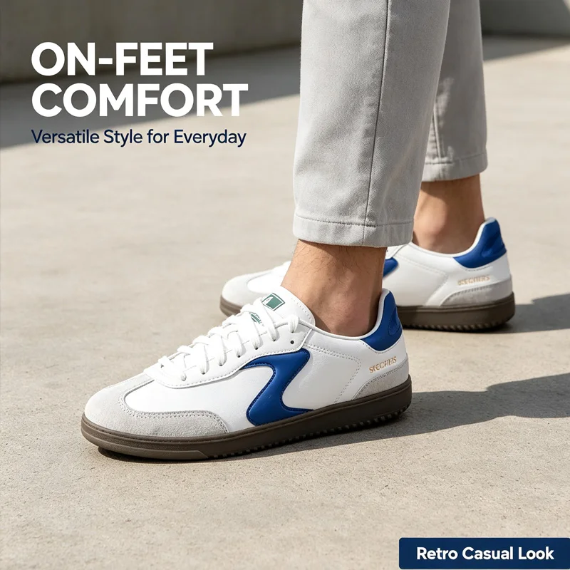 

Fashion Skechers Unisex Couple Retro Board Shoes White Blue Mix Suede Soft Gum Bottom Outdoor Street Casual Trainers 254150W-WBL