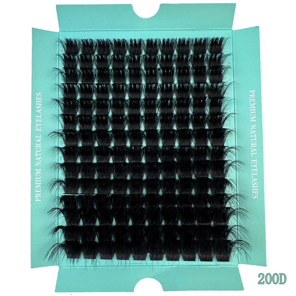 Racimos de pestañas DIY 8D esponjosos 60D-200D, mezcla de 8-20 mm, extensión de pestañas 0.07 mm curva D rusa, gruesas y reutilizables, dramáticas 2