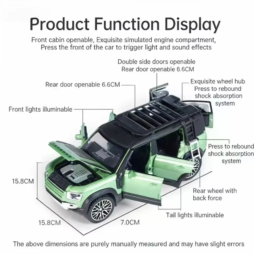 Land Rover Defender 110 Offroadader-Druckgussmodellauto im Maßstab 1:32 – zu öffnende Türen und Rückzugsfunktion |   Perfektes Spielzeug für Jungen