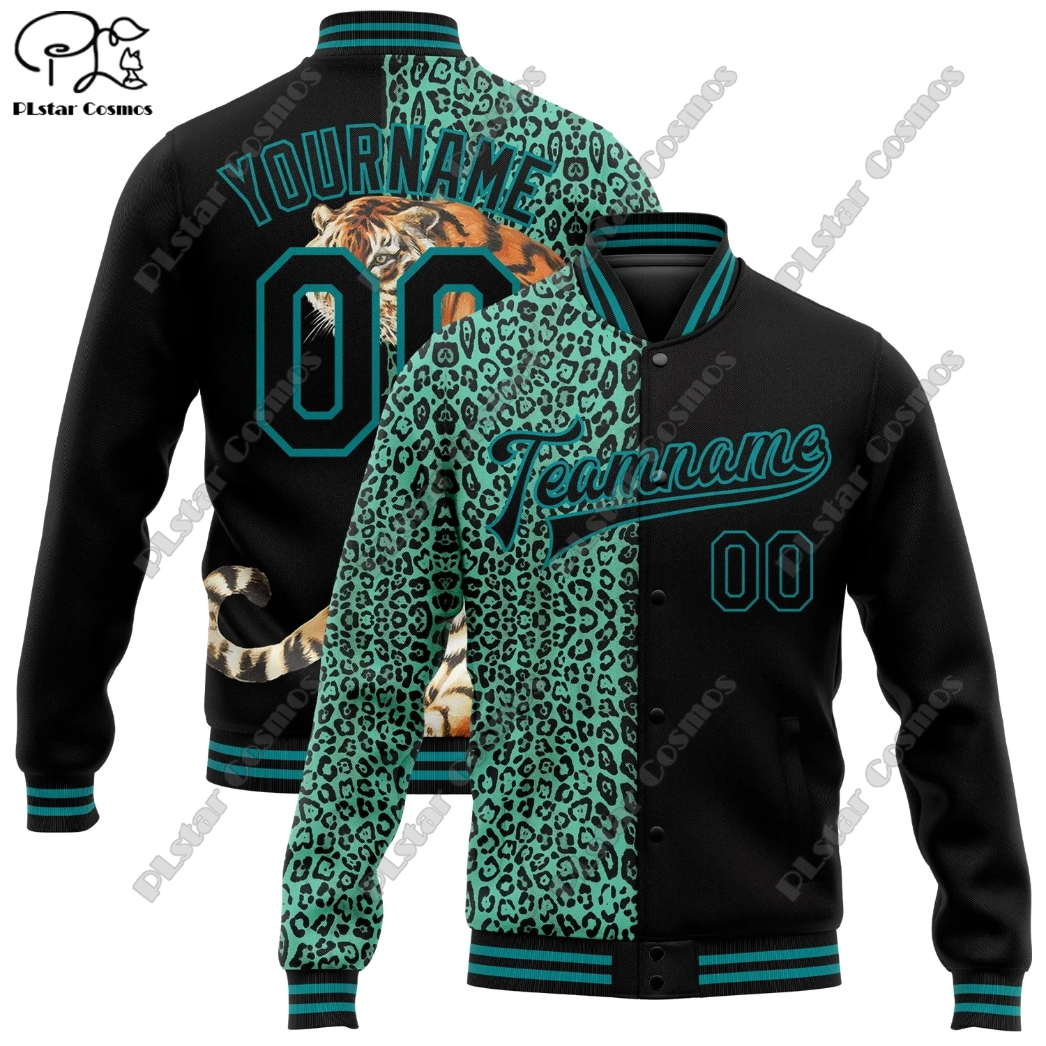 3D printing custom tiger leopard and tropical palm plant pattern authentic full snap jacket unisex winter new arrivals