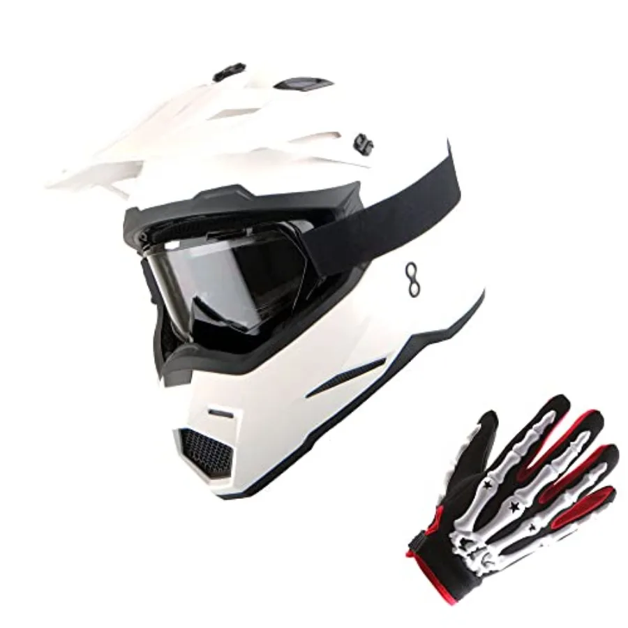 

Motocross adult helmet for dirt bike riding, ABS plastic shell in matte black, lightweight and ventilated with included goggles