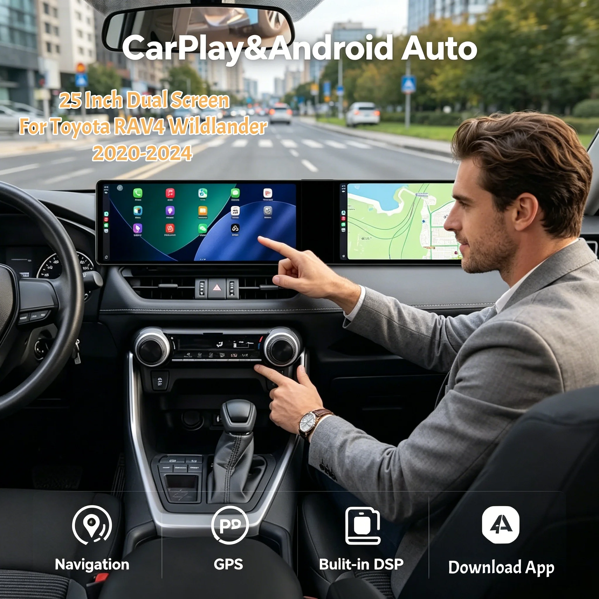 

Dual Screen CarPlay Display Android Auto Car Radio 24.6 INCH For Toyota RAV4 2020 2021 2022 2023 2024 Navigation GPS Head Unit
