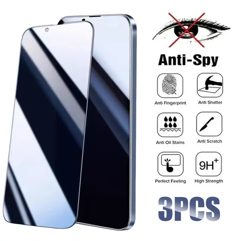 3PCS Anti-Spy Glass for iPhone 16 15 14 13 Pro Max 15 Plus Privacy Screen Protector For iPhone 11 12 Pro X Xr Xs Max 13 Mini