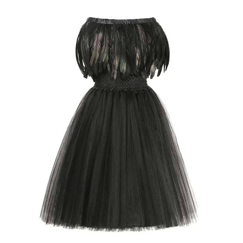 New 2025 Girls Maleficent Tutu Dress With Horns Wings Evil Queen Fancy Party Dresses Kids Halloween Cosplay Witch Costume eqs9X