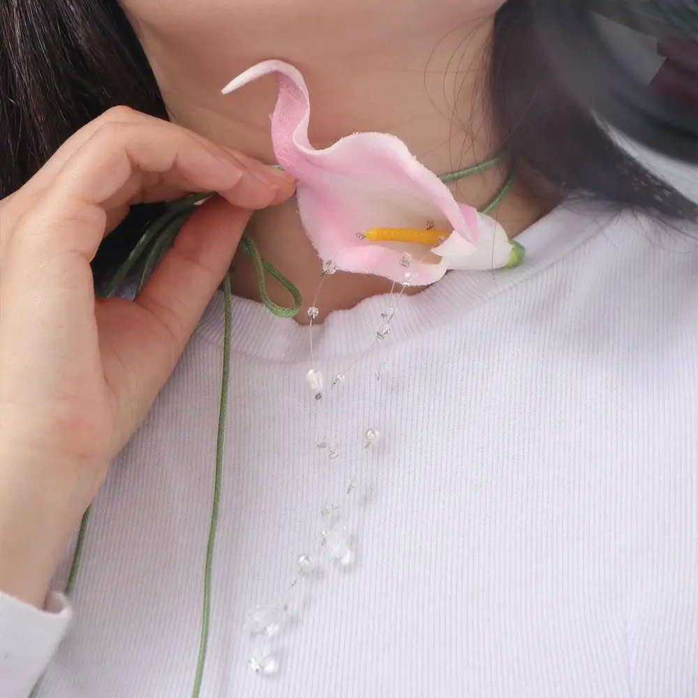 

Romantic Exaggerated Flower Necklace Lace Up Pendant Flower Choker Wax Rope Adjustable Rope Floral lavicle Chain Photograph