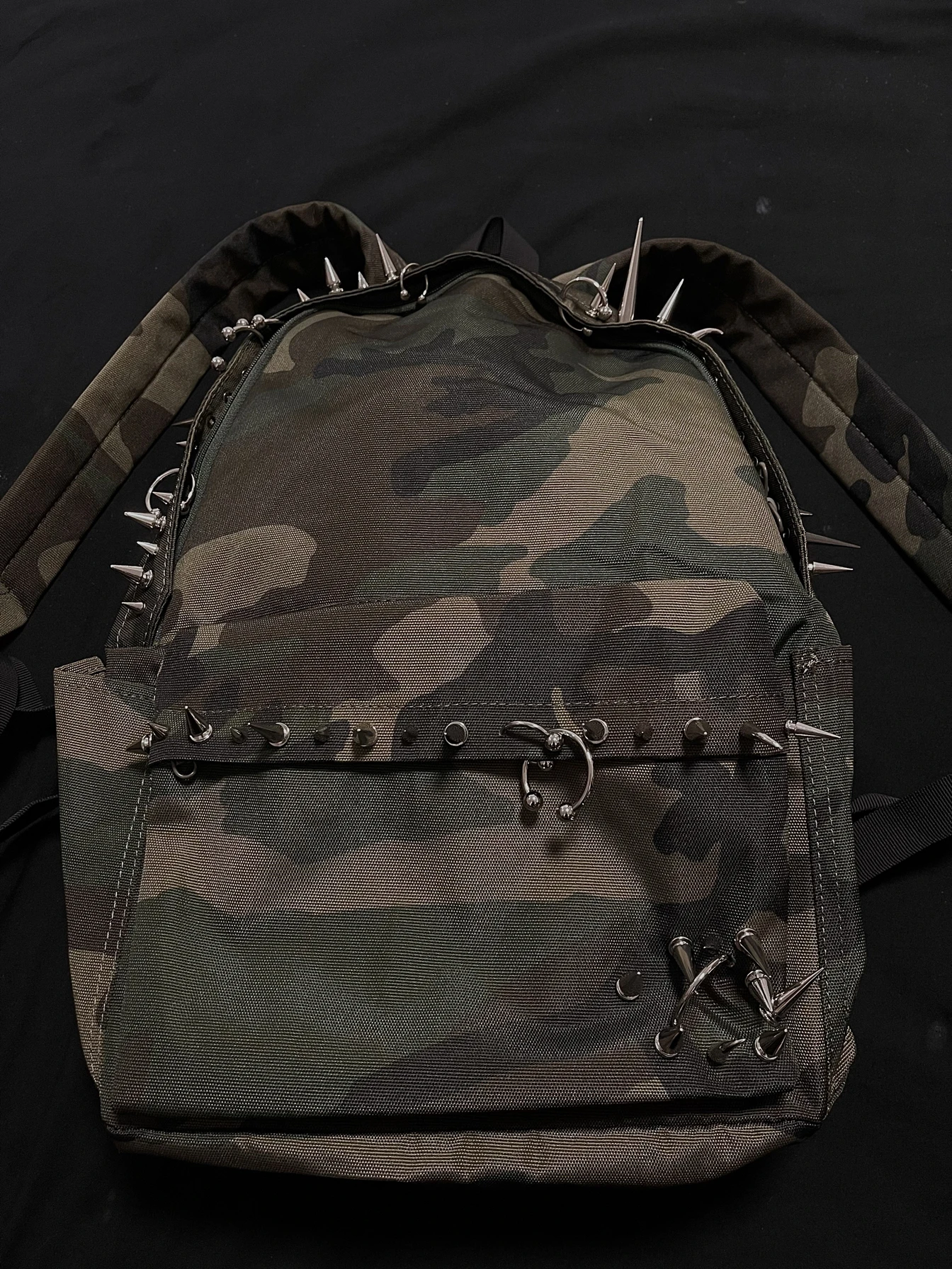 punk rivet camouflage print backpack men's bag fashion women's bag designed  backpacks