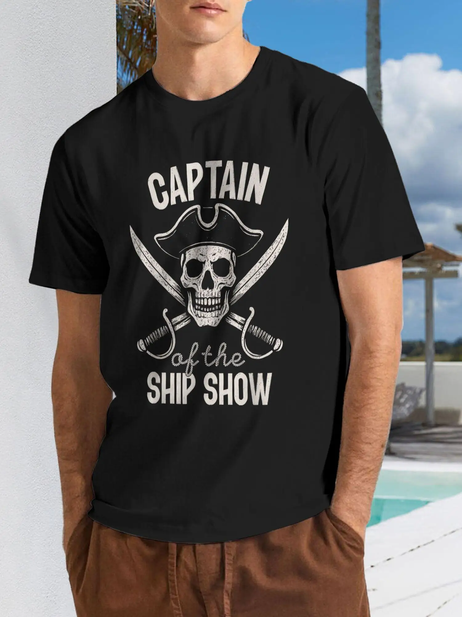 Captain of the Ship Show Funny Pirate Skull Boating Captain T-Shirt - Graphic Shirts for Men, Male Tshirt, Graphic T Shirts, Vintage Graphic Tee Men