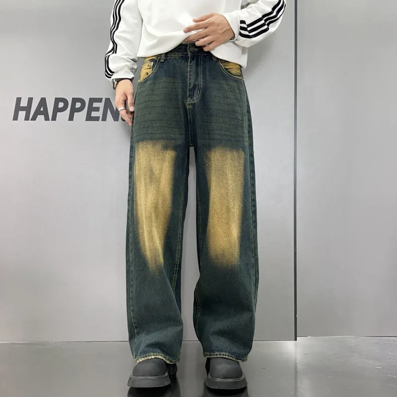 2024 Herbst neue amerikanische gewaschene ausgestellte Jeans Herren lose gerade Trend nostalgische Retro y2k Jeans hose