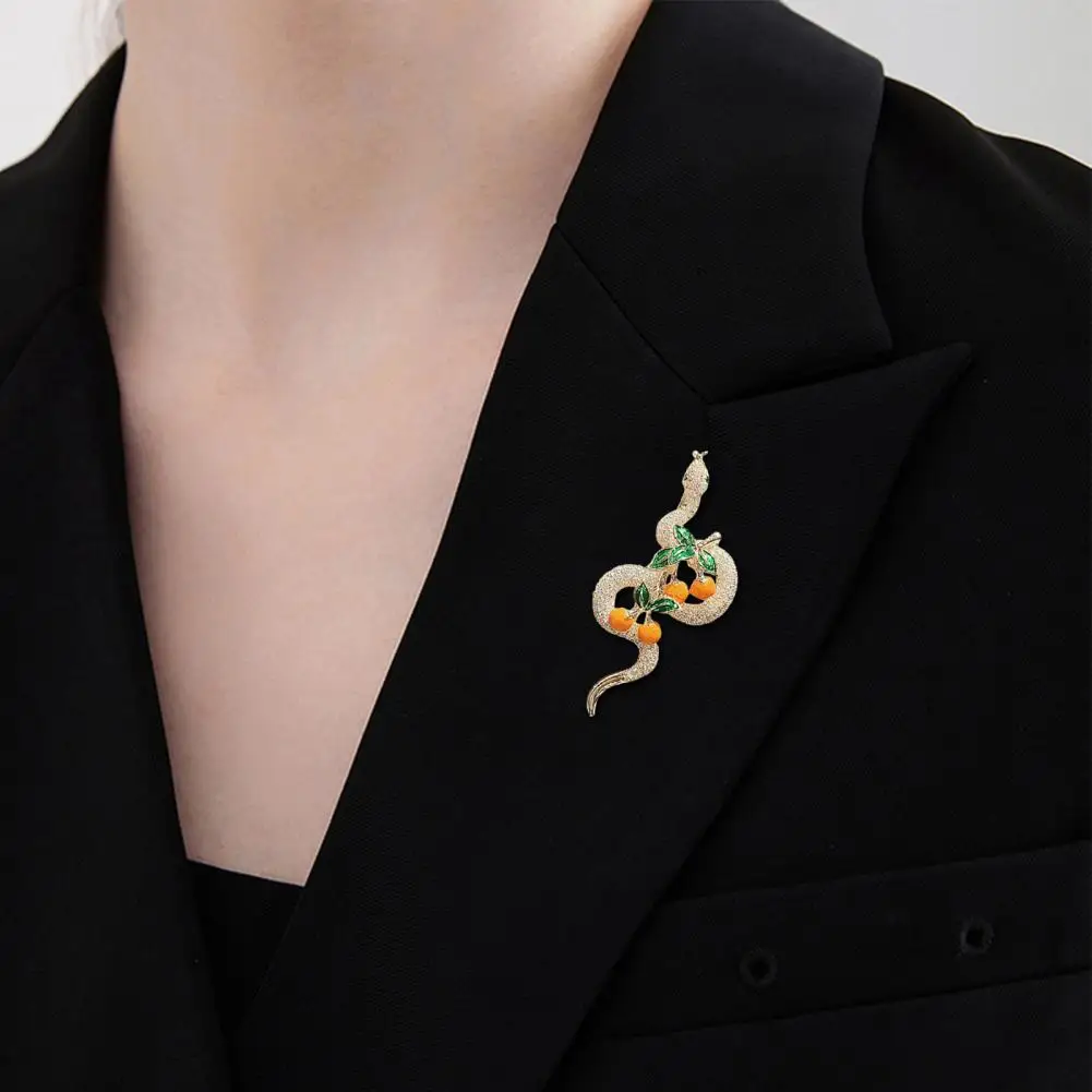 New Year Snake Brooch Good Luck Symbol Persimmon Rhinestone Decor Chiense Zodiac Year of The Snake Clothes Pin Party Brooch