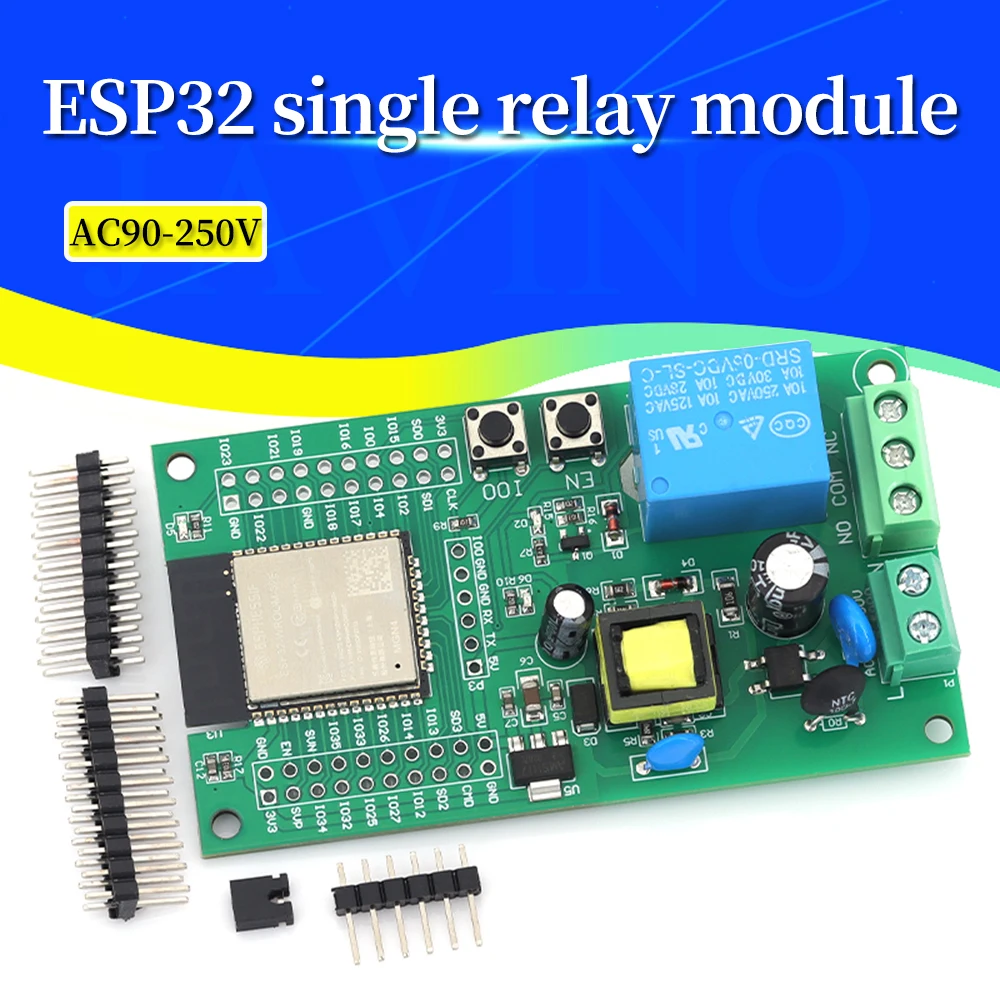 Javino AC 90-250V ESP32 Single Relay Development Board Onboard ESP32E Module with Pins for WiFi Smart Home Wireless Control