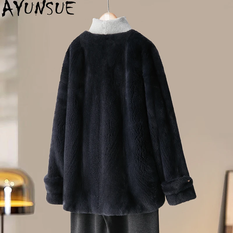 AYUNSUE Cappotto di pelliccia di visone naturale per donna Cappotti invernali 2025 Abbigliamento moda coreana Capispalla femminile di alta qualità Manteau Femme