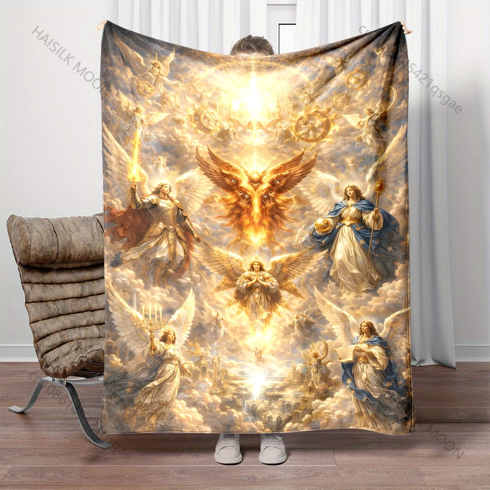 1PC Angels and heavenly radiant scene print blanket Prayer blankets for believers suitable for home sofa camping travel car