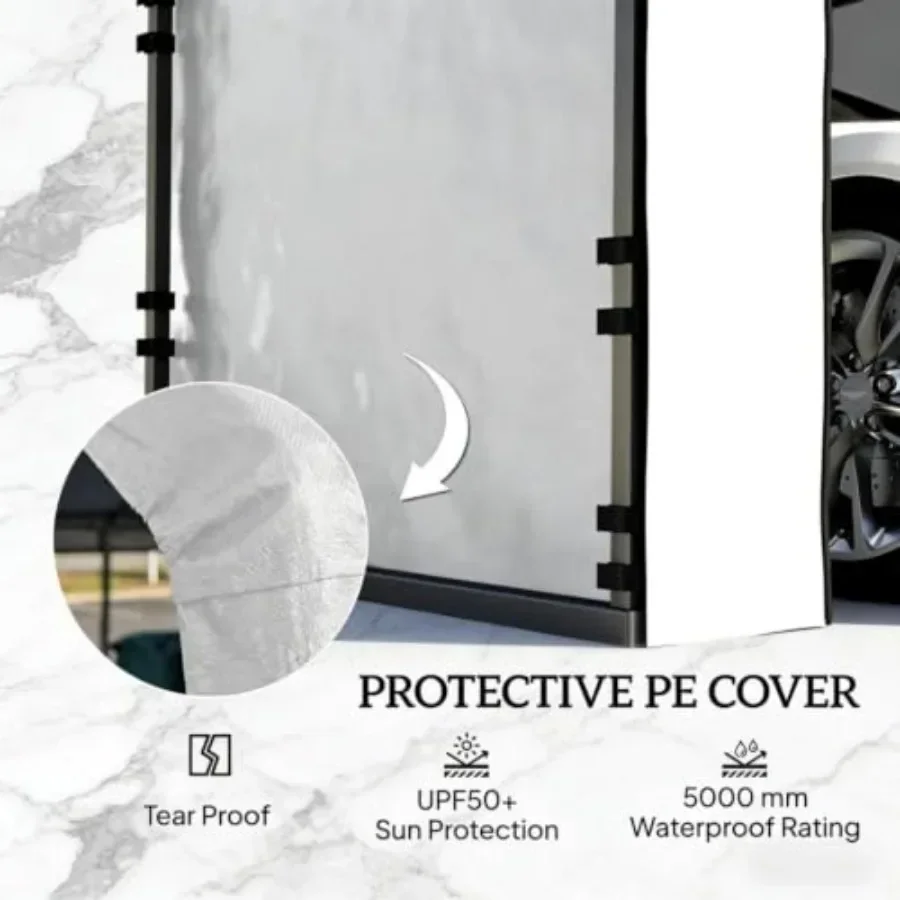 Durable Replacement Sidewall Panel with Roll-Up Zipper Door for 10x15 Carports, Waterproof Polyethylene Cover with Hoop-Loop Fa