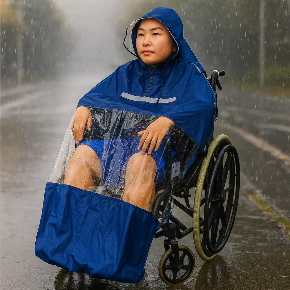 

Многоразовый дождевик для инвалидной коляски, пончо со светоотражающей полосой, легкий плащ-дождевик с капюшоном, устойчивый к разрыву плащ для электрического скутера