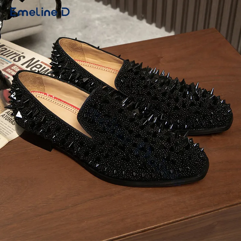 

Crystal Studded Slip-On Loafers Black Rhinestones Luxury Shiny Casual Shoes Business Personality Fashion Trend Men's Shoes