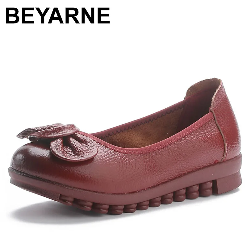 

Spring Genuine Leather Cow Tendon Soled Flat Shoes Comfortable Non-slip Bow Women Fashion Casual Shoes Flats Tide