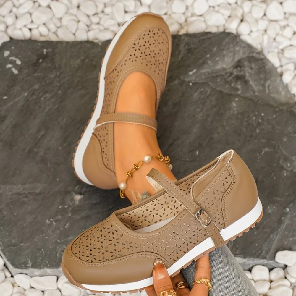 

White Hollow Out Platform Sneakers Women 2025 Plus Size 36-43 Breathable Sports Shoes Woman Comfort Non Slip Walking Flats Mujer