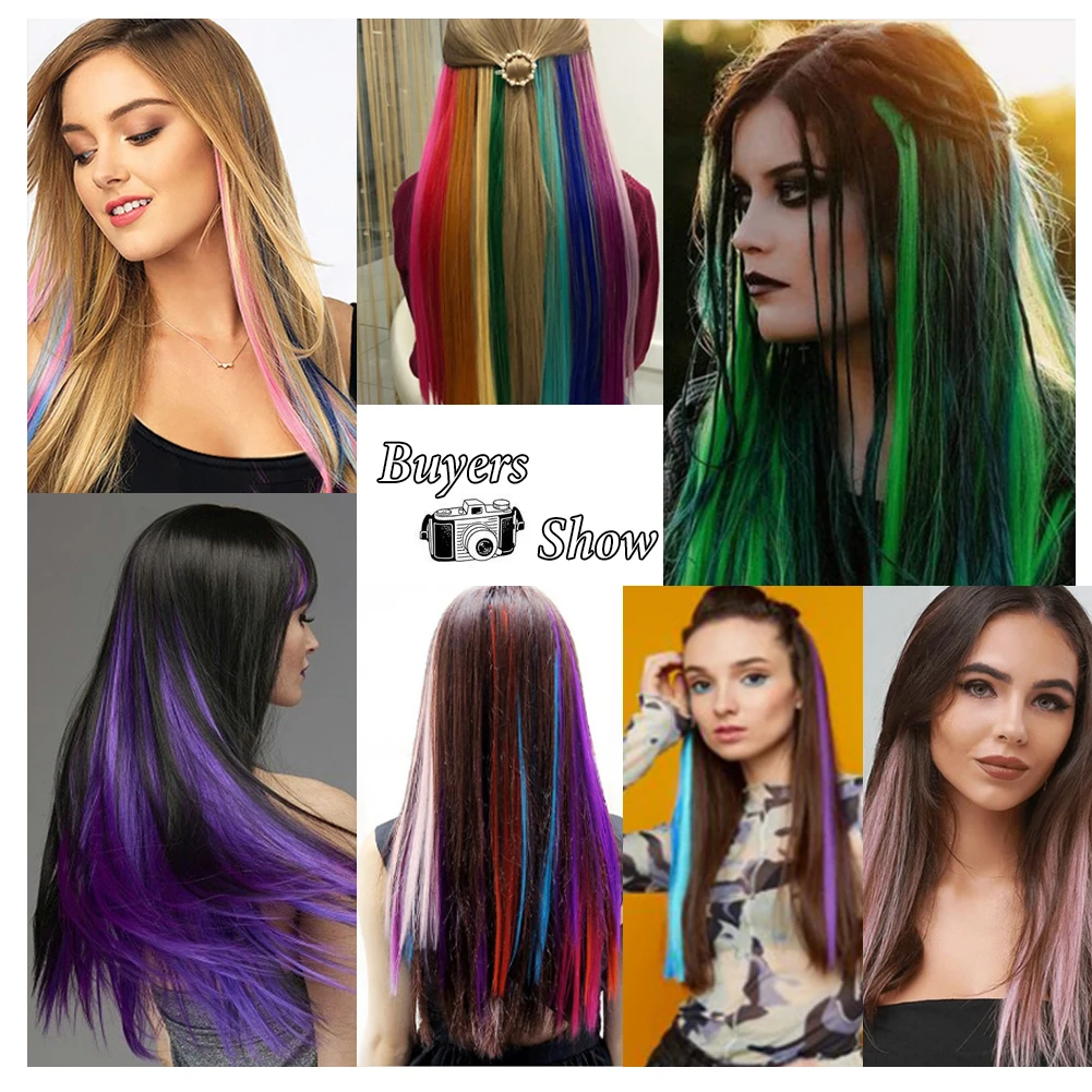 Extensões sintéticas de cabelo liso para mulheres, grampo no cabelo, cabelo colorido do destaque, presentes do cosplay da festa, 22 ", 10 pcs