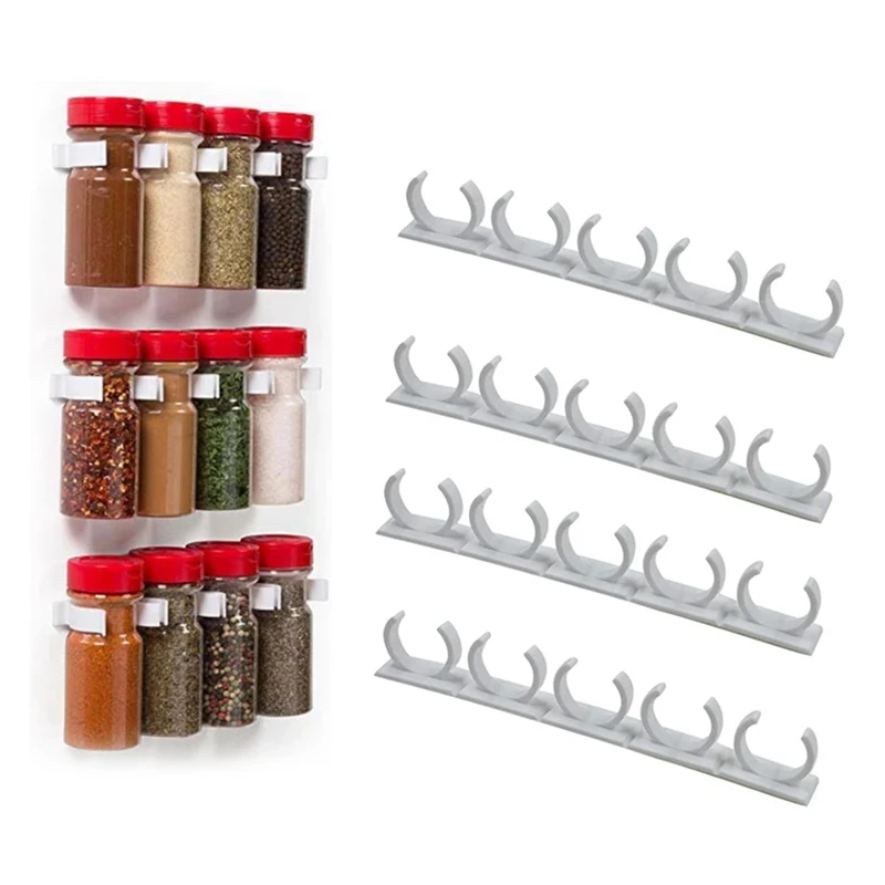 Spice Jar Rack 4 Pcs Kitchen Spice Jar Rack Wall-Mounted Adhesive Seasoning Bottles Holder