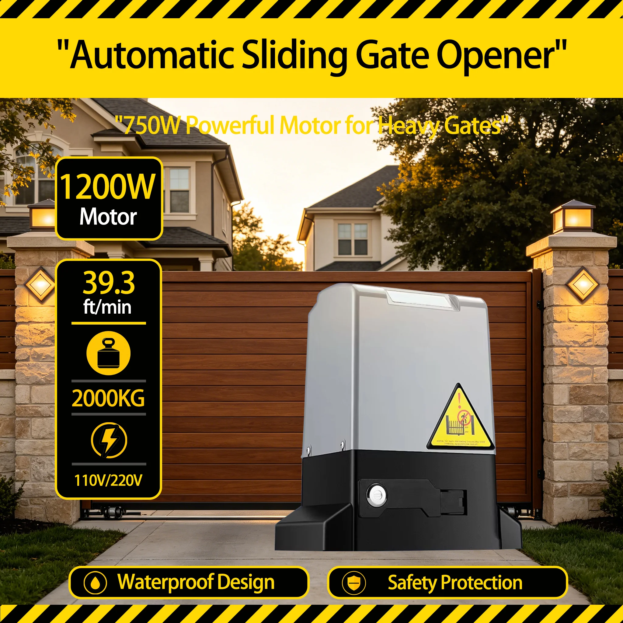2000KG Heavy Duty Automatic Sliding Gate Opener 1200W Pure Copper Motor Tuya Smart WiFi Bluetooth APP Control