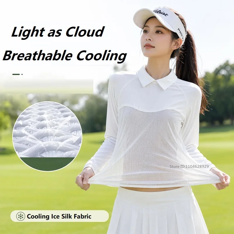 SG Women Golf Ice Silk Sunscreen Tops Polo Collar Cooling Base Shirts Ladies Mesh Breathable Long Sleeve T-shirt XS-XL