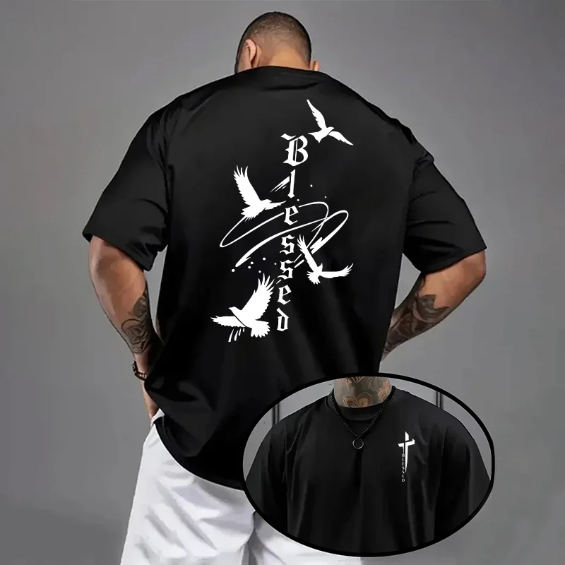 High Quality 100% Cotton O-neck Short Sleeved Blessed Pattern Print T-shirt for Man Summer Daily Casual Fashion Breathable Tees