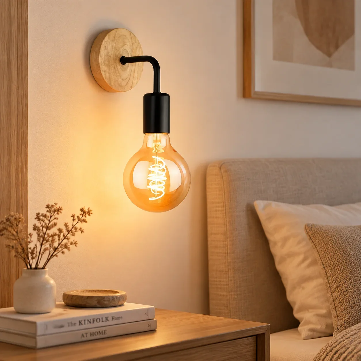 JOYINLED Wall Lamps Vintage Industrial Wall Lights with Wood Base Indoor Wall Light Fixture for Bathroom Stairway Bedroom Living