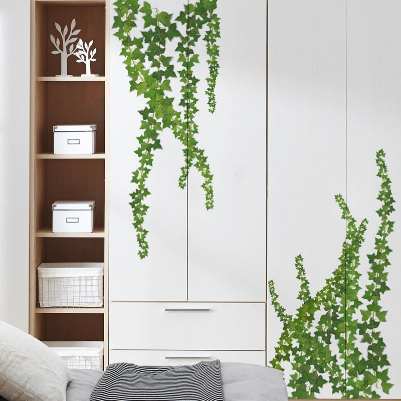 Simple Green Plant Rattan English Decorative Wall Stickers Kitchen Background Creative Removable Wall Stickers