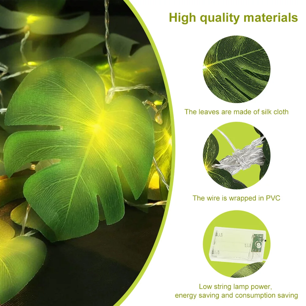 30 LED Novelty Monstera Leaf LED Fairy String Lights Artificial Leaves Wall Hanging Vine Lights For Christmas Party Home Decor