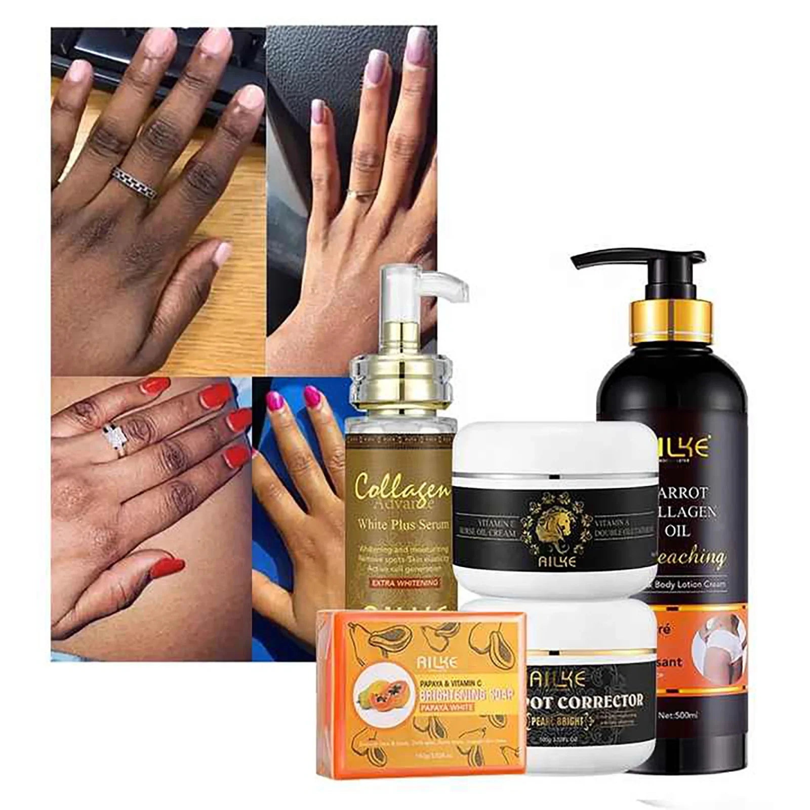 AILKE Skin Whitening Face Serum, Reduce Spots, Moisturizing, Even Skin Tone, With Organic Collagen, Skin Lightening Body Serum