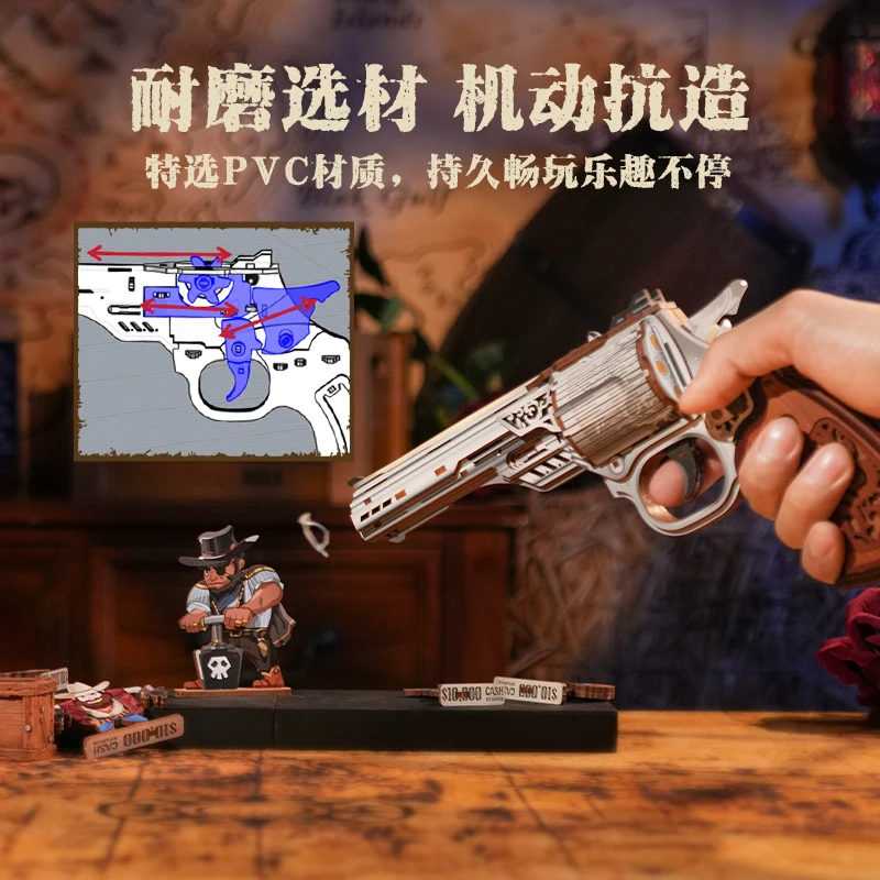 Tonecheer Desert Eagle revolver Gatling Pistol Model Wooden Puzzle Building Blocks Light Diorama Kit DIY 3D Wooden Birthday Gift