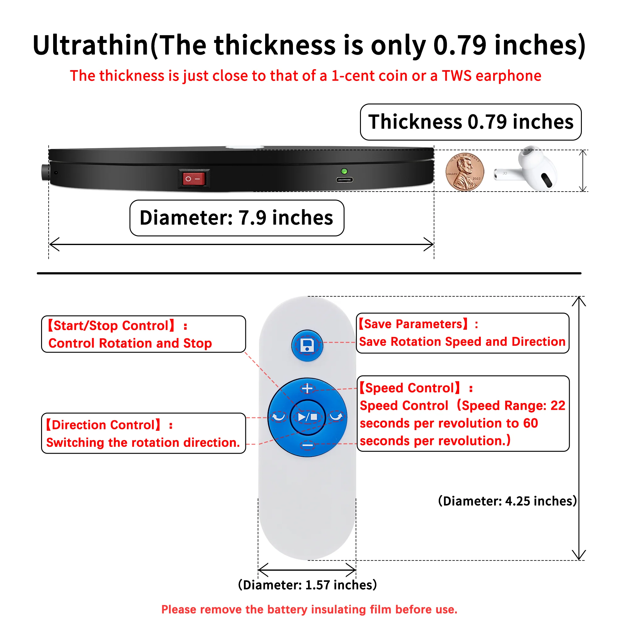 UT200RGOL Colored Lights Rotating Display Stand 21 Adjustable Color Motorized Rotating Display Stand with Breathing Light Mode