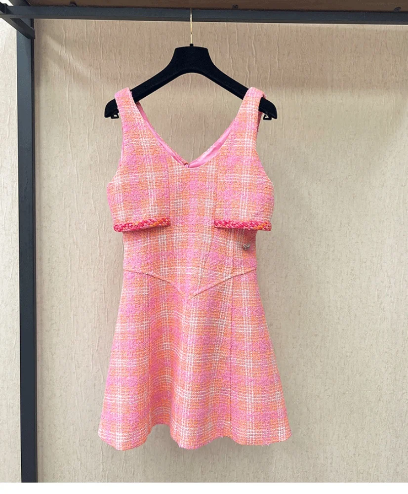 2024 Spring Summer Brand New Fashion Women's High Quality Plaid Tweed Dress C474