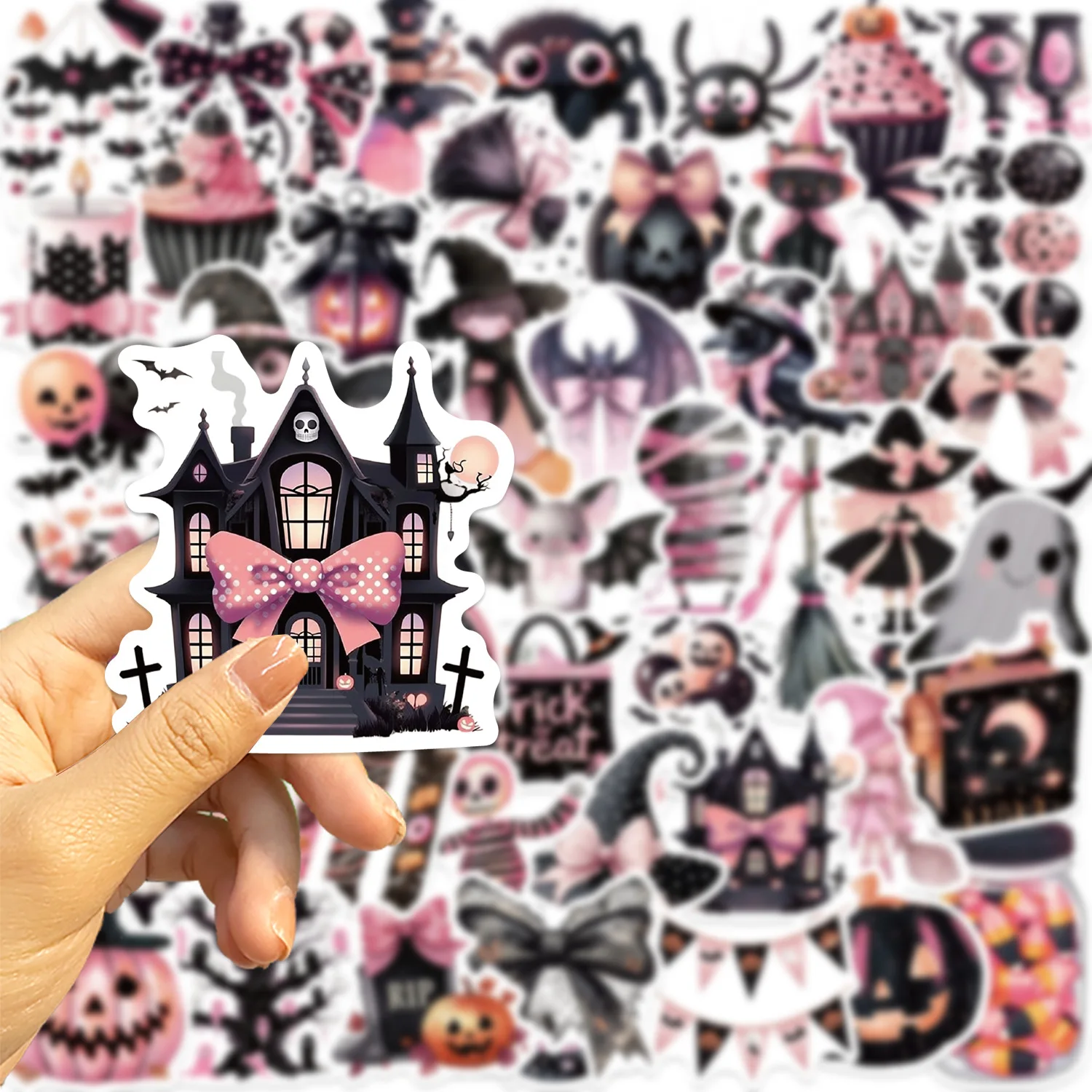 50 قطعة من ملصقات الهالوين اللطيفة باللون الأسود والوردي والديكور الإبداعي ملصقات كتيبات يدوية الصنع ألعاب الأطفال #5